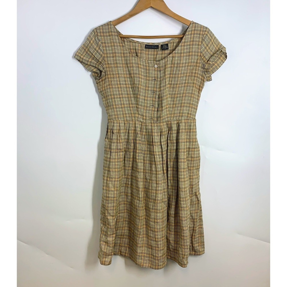 Banana‎ Republic Plaid Button Front Short Sleeve Midi Dress Women Size 4
